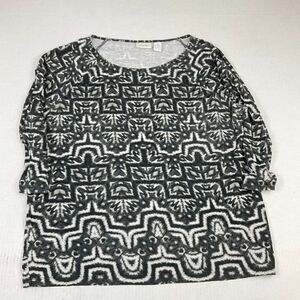 Chicos Mod Minimalist Knit Top 3/4 Sleeve Boho Casual Chic Stretch Shirt 2 LARGE